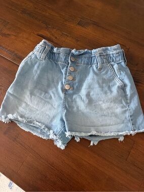 Celebrity Pink Light Blue High-Rise Frayed Hem Denim Shorts